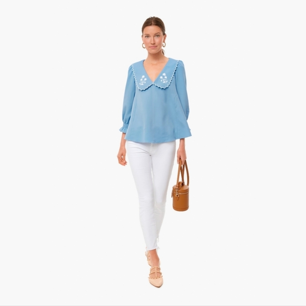 TUCKERNUCK Blue Women's Top with Embroidered‎ Collar